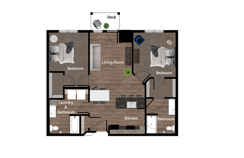 Floor plan for 2 beds, 2 baths, 1038 sqft